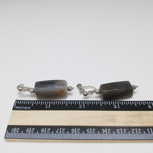 1950s Quartz Stone Earrings Silver Tone Screw Back Boho Natural Vintage - Picture 5 of 10